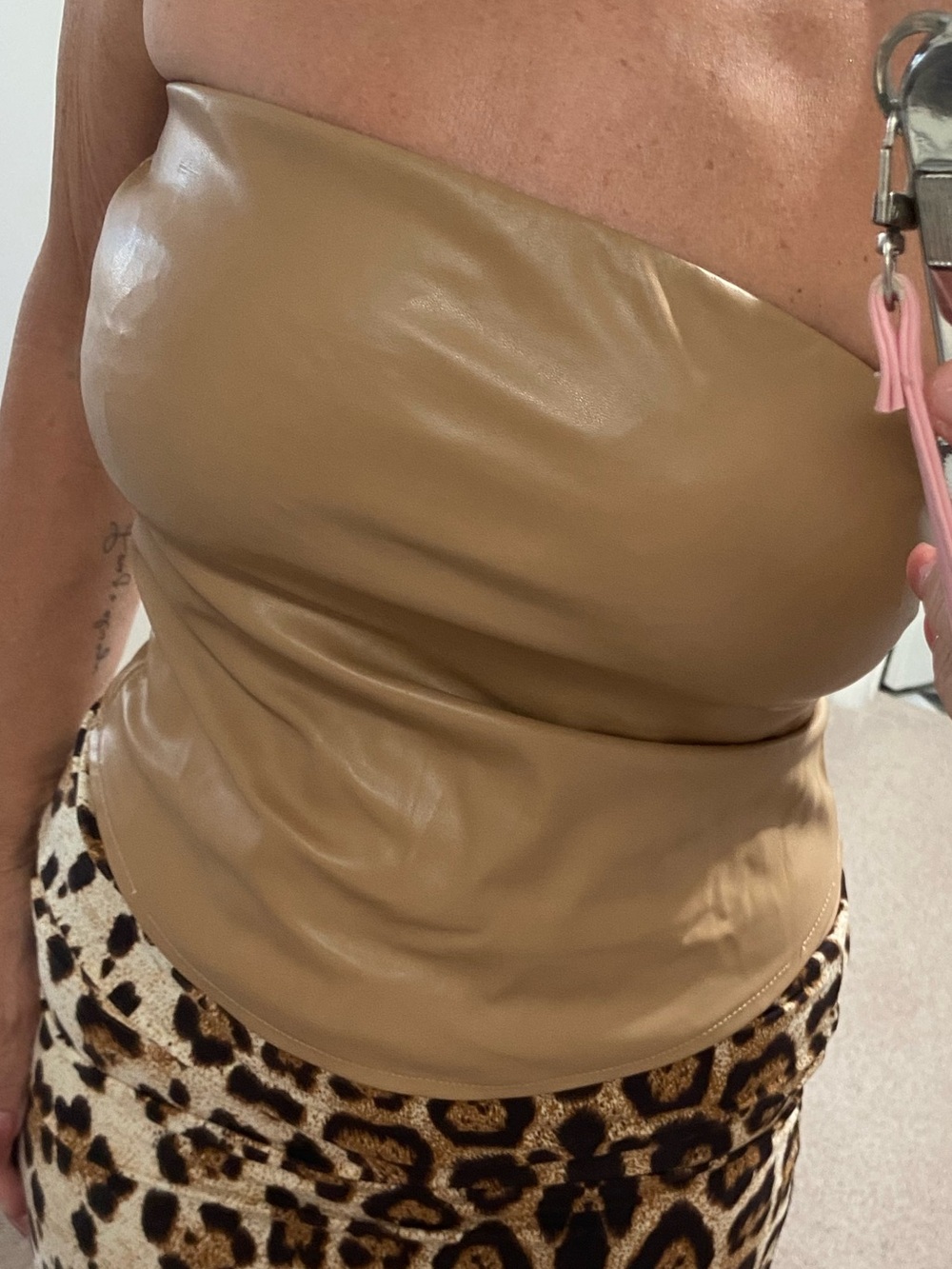 New boohoo tan pleather tube top size US 8